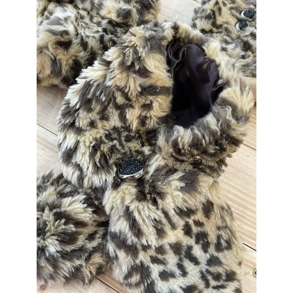 Mud Pie‎ Toddler Baby Girl Leopard Fur Scarf Hat Mittens Set